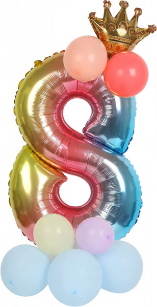 Balon aniversar PARTY GO, cifra 8, folie/latex, multicolor, 65 cm - Img 1