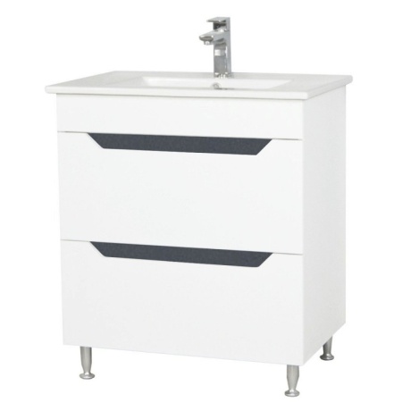 Baza si lavoar baie GN0561 cu picioare si sertare, alb/antracit, 70x46x81 cm