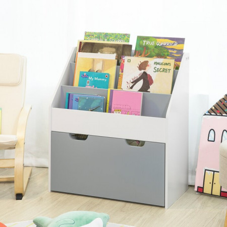 Biblioteca pentru copii Windover, lemn, alba/gri, 70 x 63 x 30 cm - Img 1