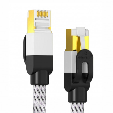 Cablu Ethernet Cat7 Ofnpftth, nailon/metal, alb/negru, 5 m
