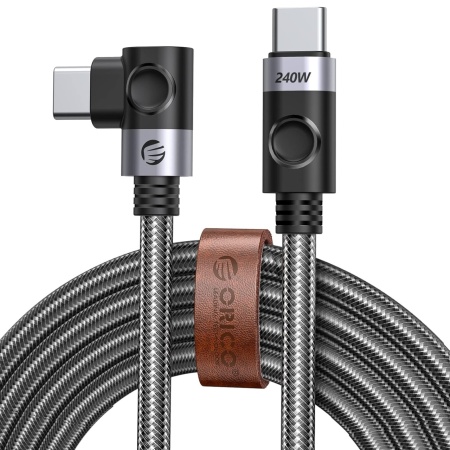 Cablu USB C la USB C Orico, nailon/metal, gri/negru, 1,5 m, 240W