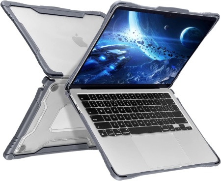 Carcasa de protectie pentru MacBook Air M2 A2681 2024 BlueSwan, TPU, transparent/gri, 13,6 inchi