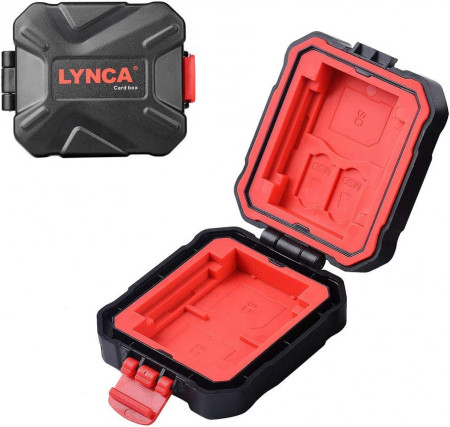 Carcasa pentru carduri de memorie Lynca, ABS, negru/rosu, 7,3 x 6 x 2,5 cm
