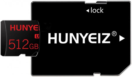 Card Micro SD de 512 GB cu adaptor HUNYEIZ, plastic, negru/rosu