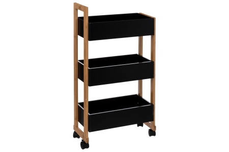 Carucior de depozitare Caddy, MDF/bambus, negru/natur, 41 x 20 x 80 cm