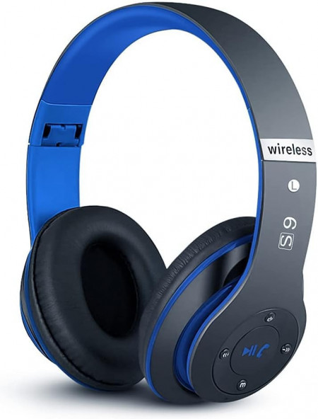 Casti Wireless Prtukyt 6S, bass profund, negru/albastru
