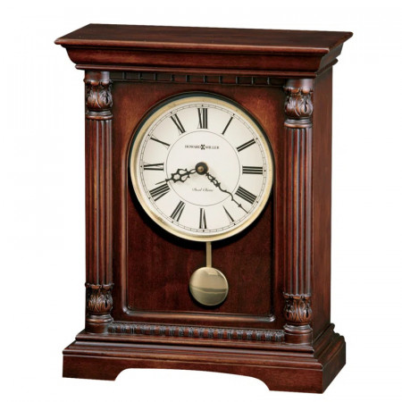 Ceas de masa retro Langeland, lemn masiv/fabricat/sticla, maro inchis/alb/negru, 34,3 x 26,7 x 11,4 cm