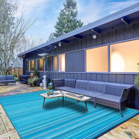 Covor reversibil pentru terasa Green Decore, textil/plastic, albastru, 240 x 300 cm - Img 1