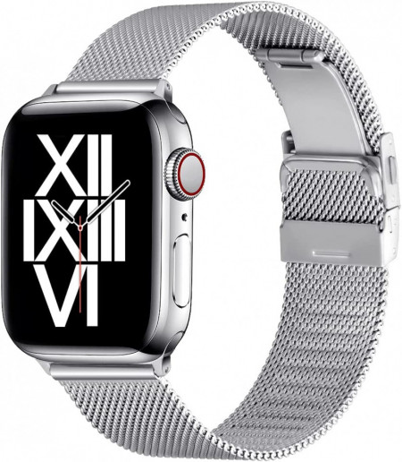 Curea metalica AFEKYY , argintiu, din otel inoxidabil, compatibila cu Apple Watch 6/5/4/3/2/1, SE. - Img 1