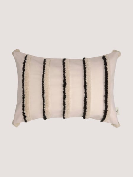 Fata de perna Fluffy Stripe, bumbac/poliester, natur/negru, 40 x 60 cm