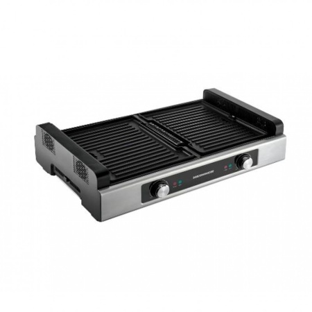 Gratar electric Heinner HSEG-1800SS, 1800 W, functie filtrare fum, 2 placi reversibile antiadezive, temperatura reglabila, Inox, RESIGILAT, 1 AN GARANTIE