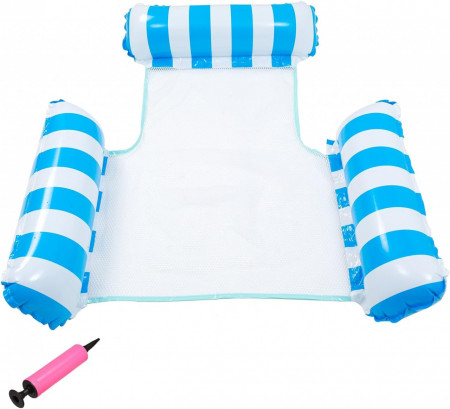 Hamac gonflabil pentru piscina XZSUN, nailon/PVC, alb/albastru, 130 x 122 cm