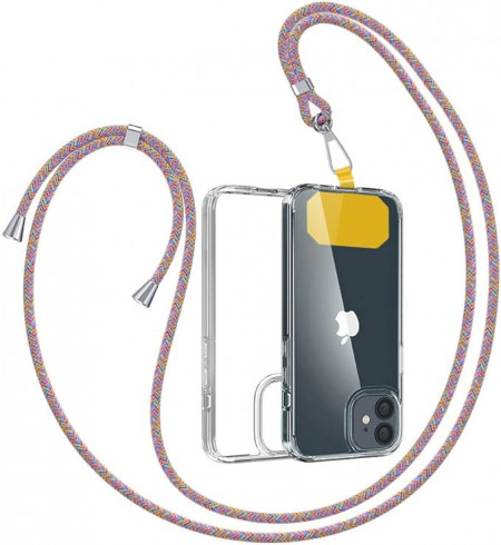 Husa cu snur pentru iPhone 12 PRO, silicon/textil,transparent, 6.1 inchi