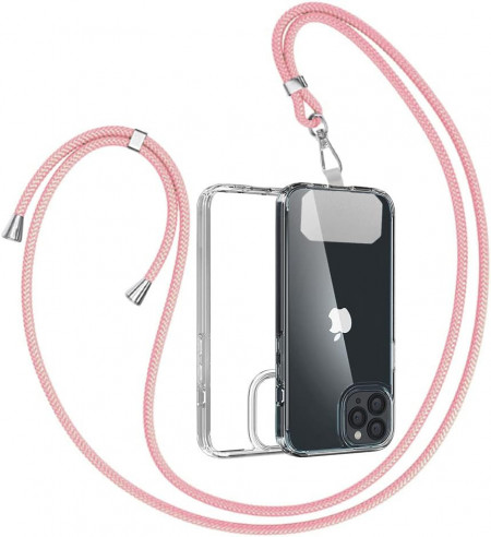 Husa de protectie cu snur pentru iPhone 12 Pro Gumo, TPU/poliester, transparent/roz, 6.1 inchi