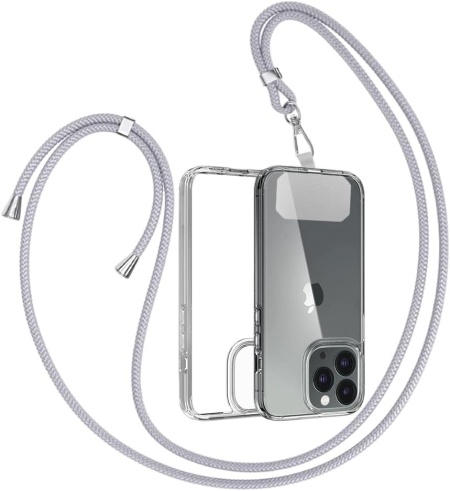 Husa de protectie cu snur pentru iPhone 13 Pro Gumo, TPU/poliester, transparent/gri deschis, 6,1 inchi