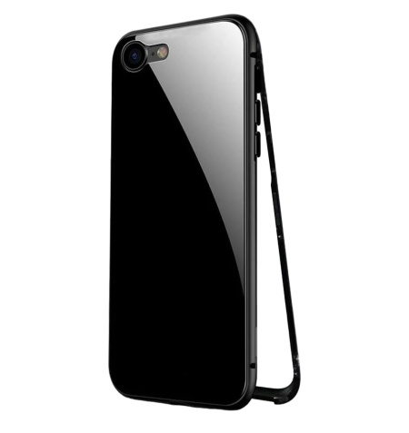 Husa de protectie fata-spate pentru iPhone 6/6S BelloCase, metal/sticla, negru/transparent, 4,7 inchi