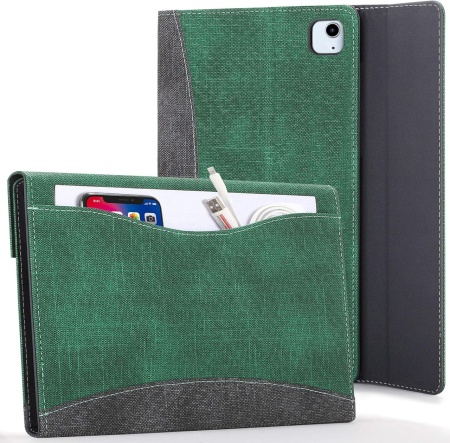 Husa de protectie flip pentru iPad Air 5 2022 Forfront, policarbonat/textil, gri/verde, 10,9 inchi