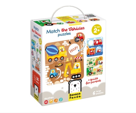 Joc tip puzzle pentru copii si bebelusi, Banana Panda, Match the Vehicles, 36 piese, 6 placi formate din 6 piese cu vehicule