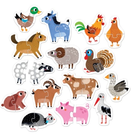 Joc tip puzzle pentru copii si bebelusi, Banana Panda, Progressive Puzzles Farm Animals, 15 animale de la ferma formate din 2 piese