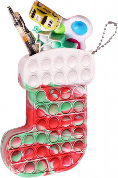 Jucarie antistres pentru copii QETRABONE, model ciorap, silicon, multicolor, 13 x 17,5 cm