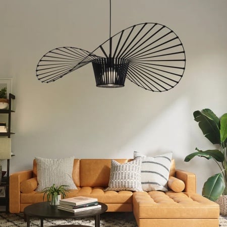 Lampa tip pendul Ivy Bronx, poliuretan/fibra de sticla, negru, 25 x 80 x 80 cm