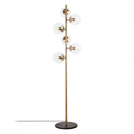 Lampadar Thilebrook, 6 lumini, metal/sticla, auriu/transparent/negru, 163 x 22 x 35 cm