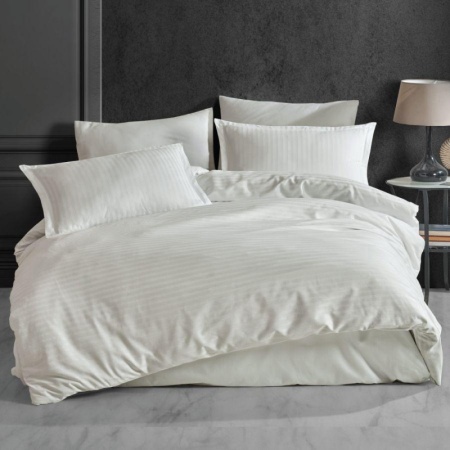 Lenjerie de pat Cotton Deluxe Home & Deco, Damasc Saten Crem Bumbac 100%, 1 persoana