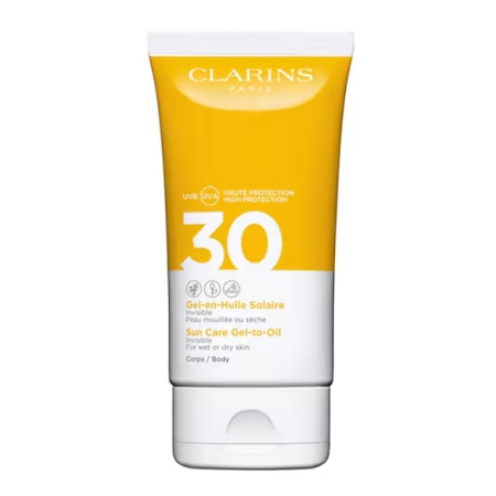 Lotiune pentru corp cu protectie solara Clarins Sun Care Gel-to-Oil, SPF 30, 150 ml, Resigilat, Grad A