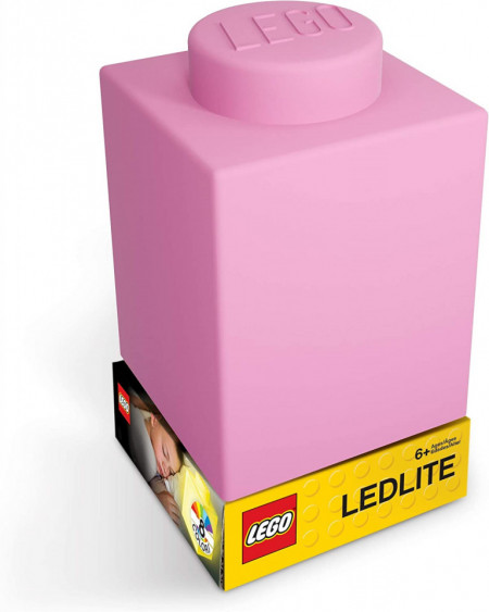 Lumina de noapte in forma de LEGO IQ, silicon, roz, 7,6 x 7,6 x 11,5 cm