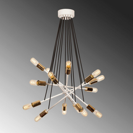 Lustra tip pendul Galligan, 14 lumini, metal, alb/negru/auriu, 52 x 60-93 cm