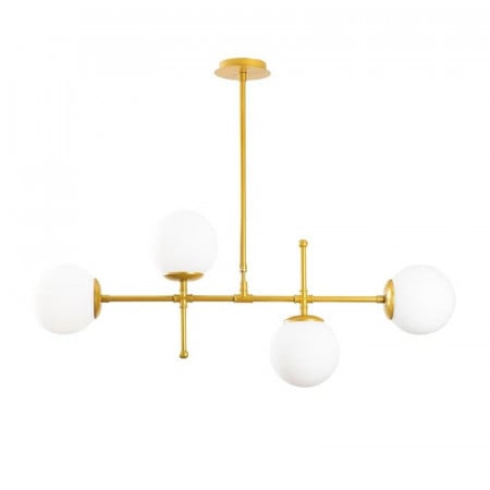 Lustra tip pendul Mirari, 4 lumini, metal/sticla, auriu/alb, 98 x 63-80 cm