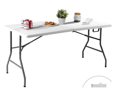Masa plianta dreptunghiulara pentru Banchet/Evenimente/Catering, picioare metal pliabile, L 150 cm, l 70 cm, h 74 cm, alb, Atelier, Resigilat, Grad A