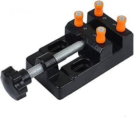 Mini-presa de fixare obiecte pentru proiecte DIY LILE, metal, negru/portocaliu/argintiu, 5 x 25 x 6 cm