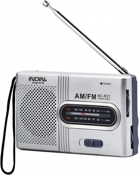 Mini radio portabil Minshuxi, AM/FM, plastic/metal, argintiu/gri, 9,5 x 2 x 5,5 cm