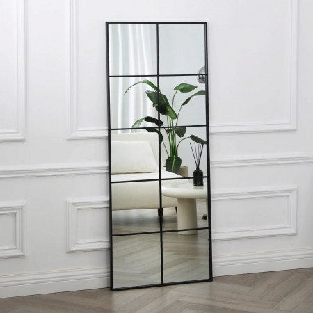 Oglinda de perete Naquasia, sticla/metal, negru, 150 x 60 cm