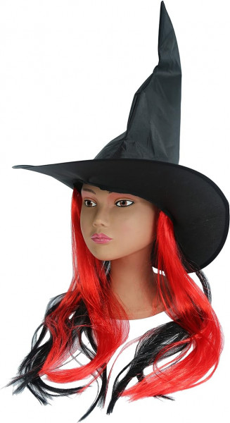 Palarie cu peruca pentru Halloween Hooin, textil, negru/rosu, 87 x 42 cm