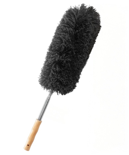Pamatuf cu maner extensibil Bambua, microfibra/metal/bambus, negru/natur, 140 cm