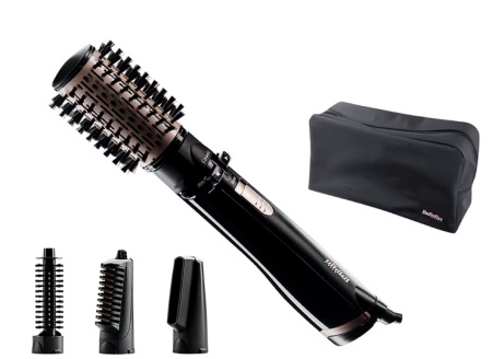 Perie rotativa BaByliss AS200E, 1000W, Ionizare, Perie 50 mm ceramica, 4 Accesorii, 2 Setari temperatura/viteza, Cool-Shot, geanta depozitare, Negru, Resigilat, Grad A