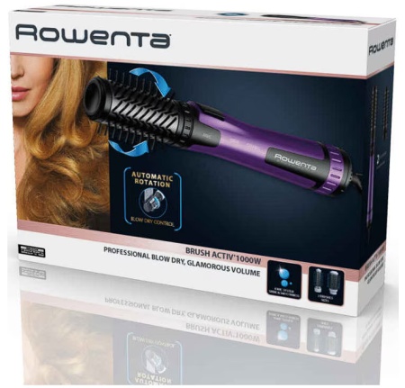 Perie rotativa cu aer cald Rowenta Brush Activ' CF9525F0, 1000W, 2 perii rotative, 2 trepte de temperatura si viteza, functie jet de aer rece, generator de ioni, invelis ceramic, rotire alternativa, lungime cablu 1.8m, negru & violet, Resigilat, Grad A
