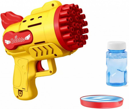 Pistol pentru baloane de sapun VISFI, Led, ABS, galben/rosu, 15 x 15 x 4 cm