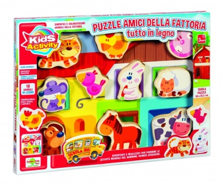 Puzzle lemn RS Toys cu animale domestice in relief