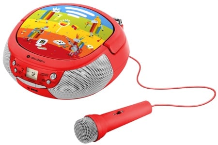 Radio CD pentru copii GoGEN DECKO B, 2 x 0,8 W, Bluetooth, karaoke, microfon, MP 3, USB, AUX in, rosu - Img 1