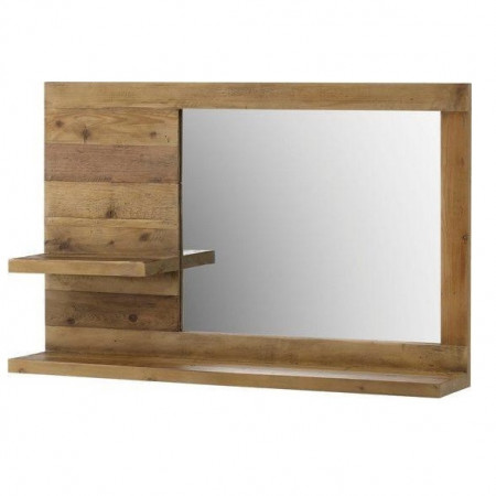 Raft de perete cu oglinda Home Affaire, lemn/sticla, natur, 99 x 64 x 21 cm