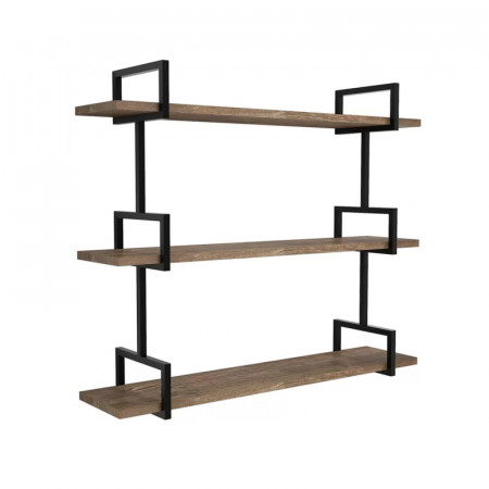 Raft de perete Ridgecrest, lemn masiv/metal, maro inchis/negru, 90 x 22,5 x 76 cm