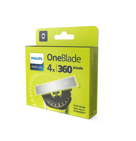 Rezerva PHILIPS OneBlade 360, QP440/50, otel inoxidabil, umed si uscat, kit 4 lame, pentru orice model PHILIPS OneBlade si OneBladePro, Verde, Resigilat, Grad A