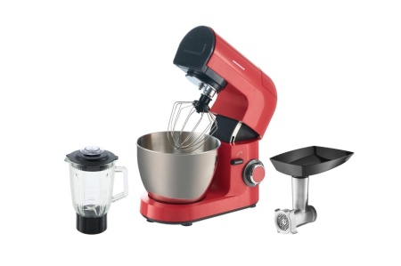 Robot de bucatarie Heinner ExpressRobot HPM-L1200RD, 1200W, angrenaje metalice, bol inox 4.5L, 6 viteze + Pulse, tel din inox, accesorii incluse: masina de tocat si blender, Rosu, RESIGILAT (produs expus in showroom), GARANTIE 1 AN