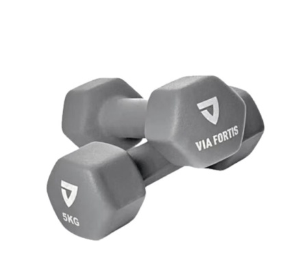 Set 2 gantere VIA FORTIS, 2x5 Kg, premium, din fonta cu invelis din neopren, Resigilat, Grad A