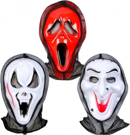 Set 3 masti de Halloween Qpout,PVC, alb/rosu/negru, 34 x 8 cm