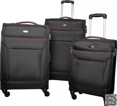 Set 3 trolere Toronto, roti pivotante, maner telescopic, cifru de inchidere, poliester, inaltime 58/ 69/ 80 cm, gri