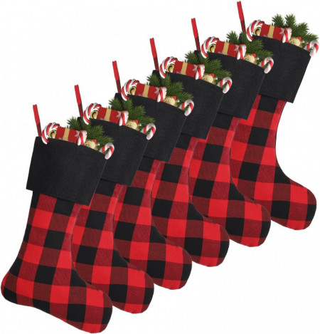 Set 6 ciorapi de Craciun Cootato, textil, rosu/negru, 46 cm - Img 1